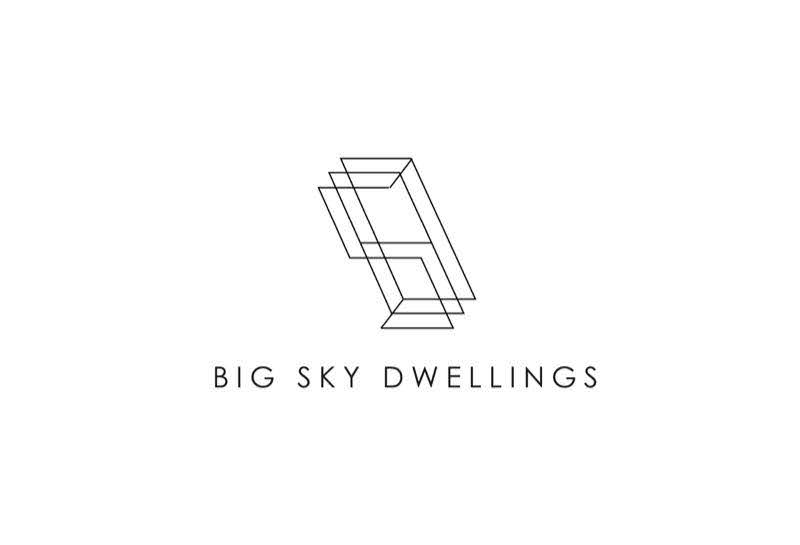 Big Sky Dwellings logo, line-drawn cabin mark