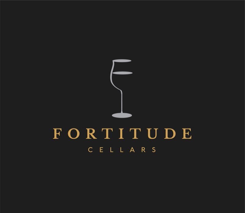 Fortitude Cellars logo, serif wordmark with wine glass mark