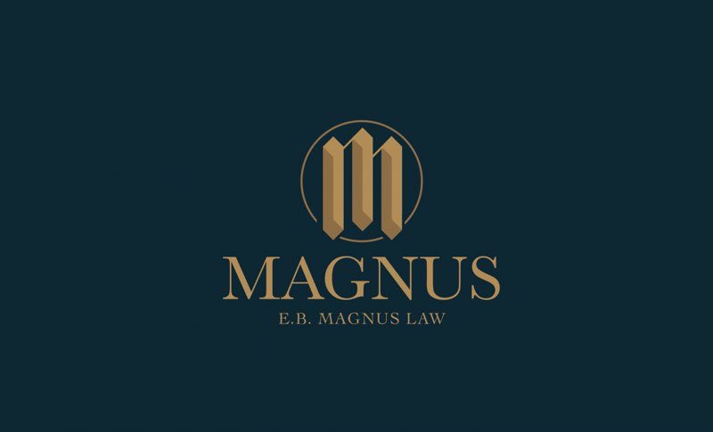 Magnus Law logo, gold column monogram