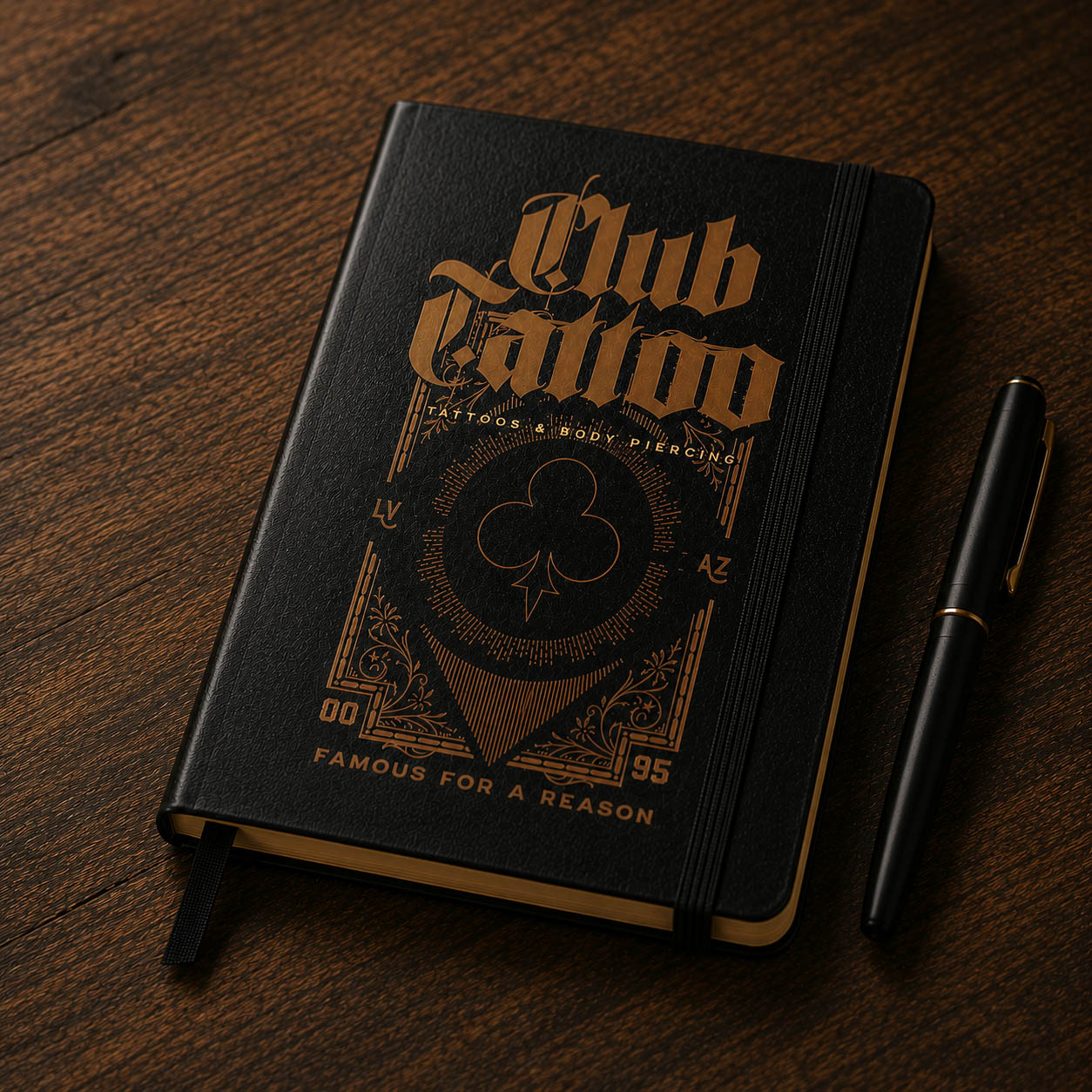 Club Tattoo — blackletter notebook mockup