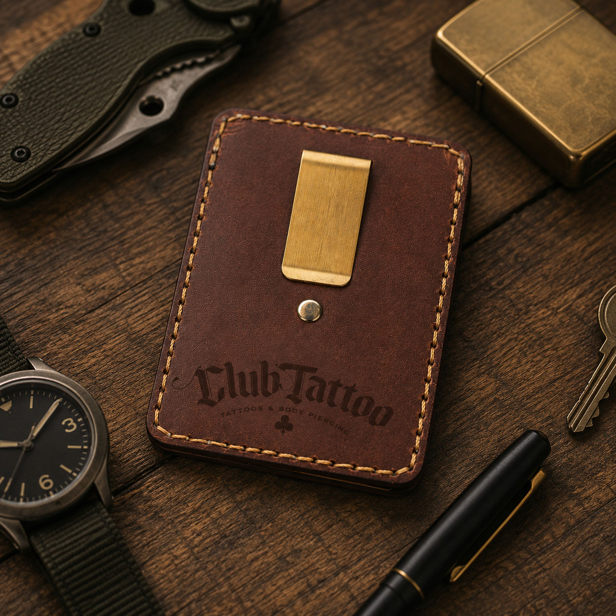 Club Tattoo — branded leather wallet