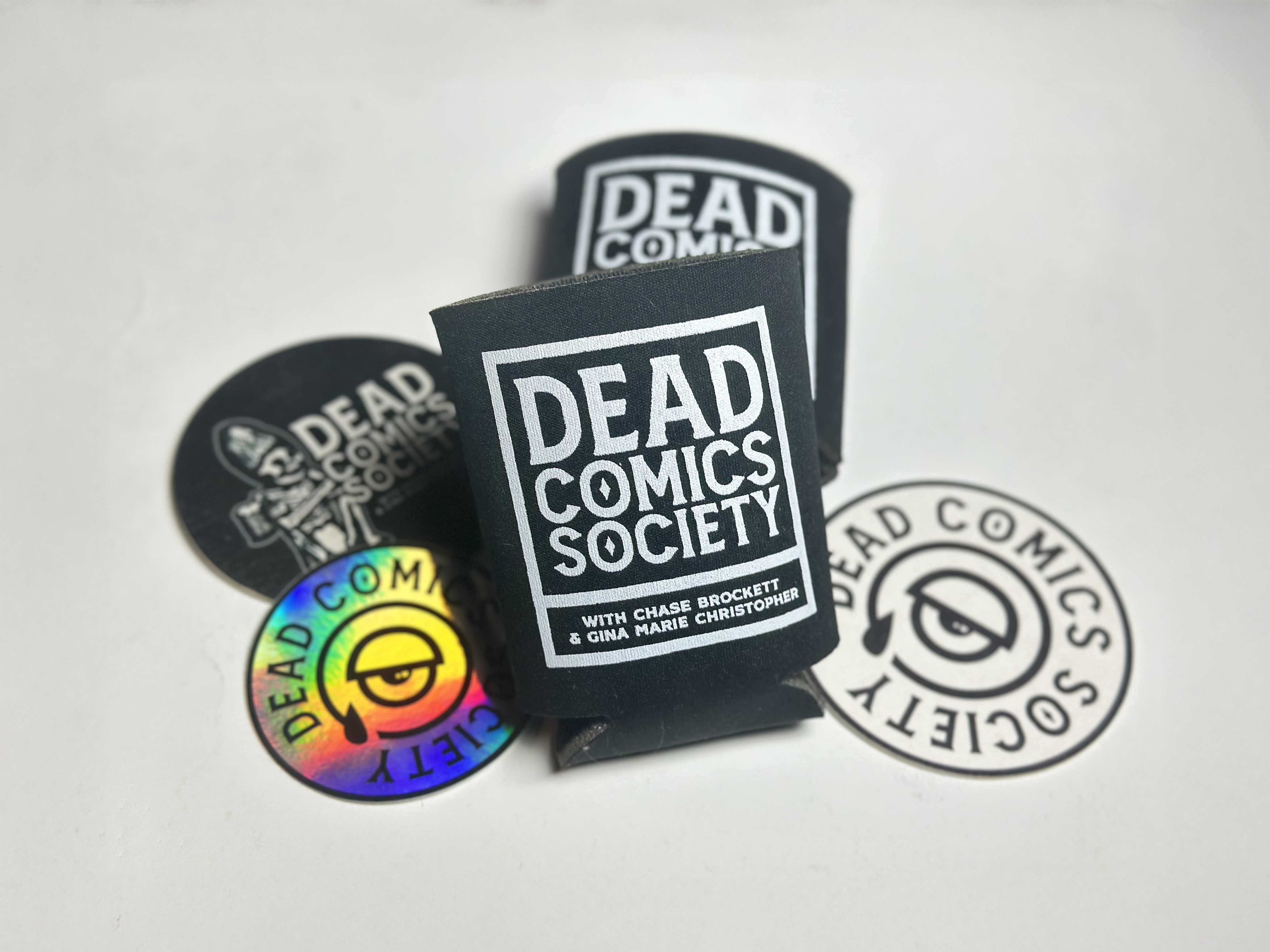 Koozie and sticker merch