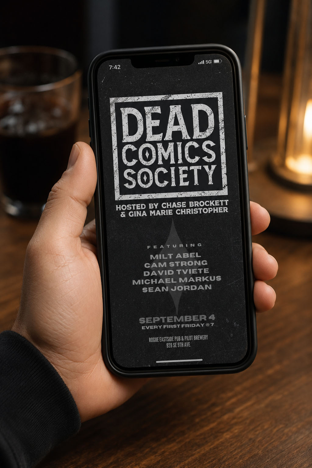 Digital event flyer on phone