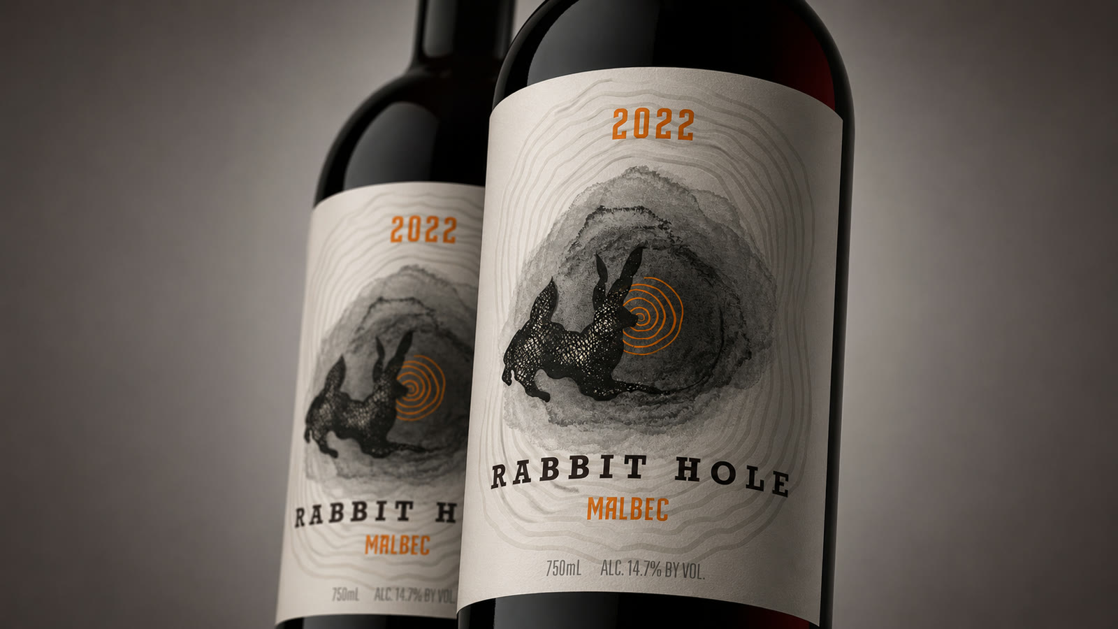 Rabbit Hole Malbec, wine label and bottle packaging design